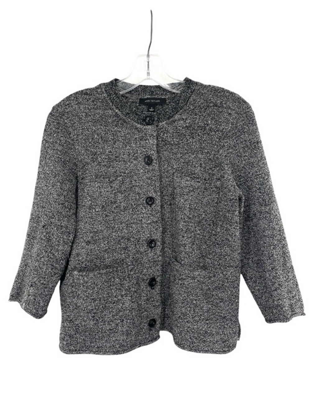 Ann Taylor Button Up Cardigan Sweater Charcoal Heather Gray